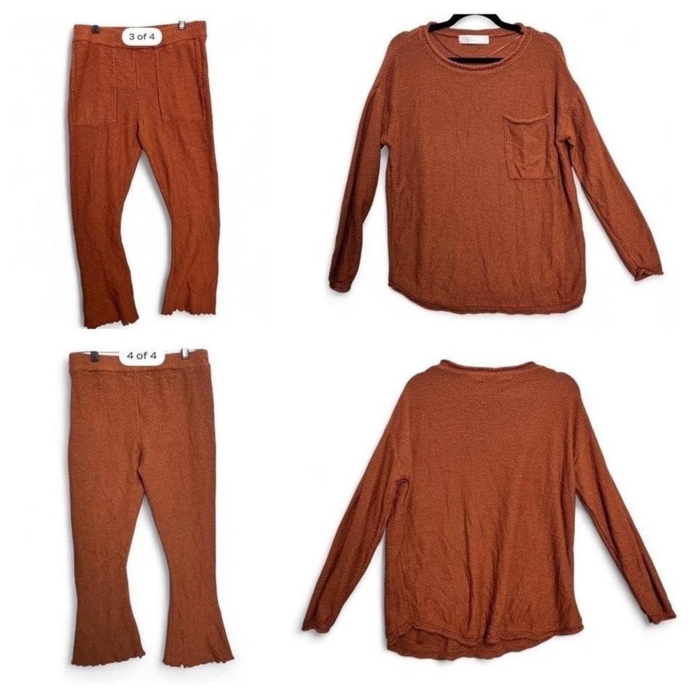Free People Beach Rust Lounge Set Sz S Knit Sweater Flare Pants Boho Coastal - Picture 2 of 8